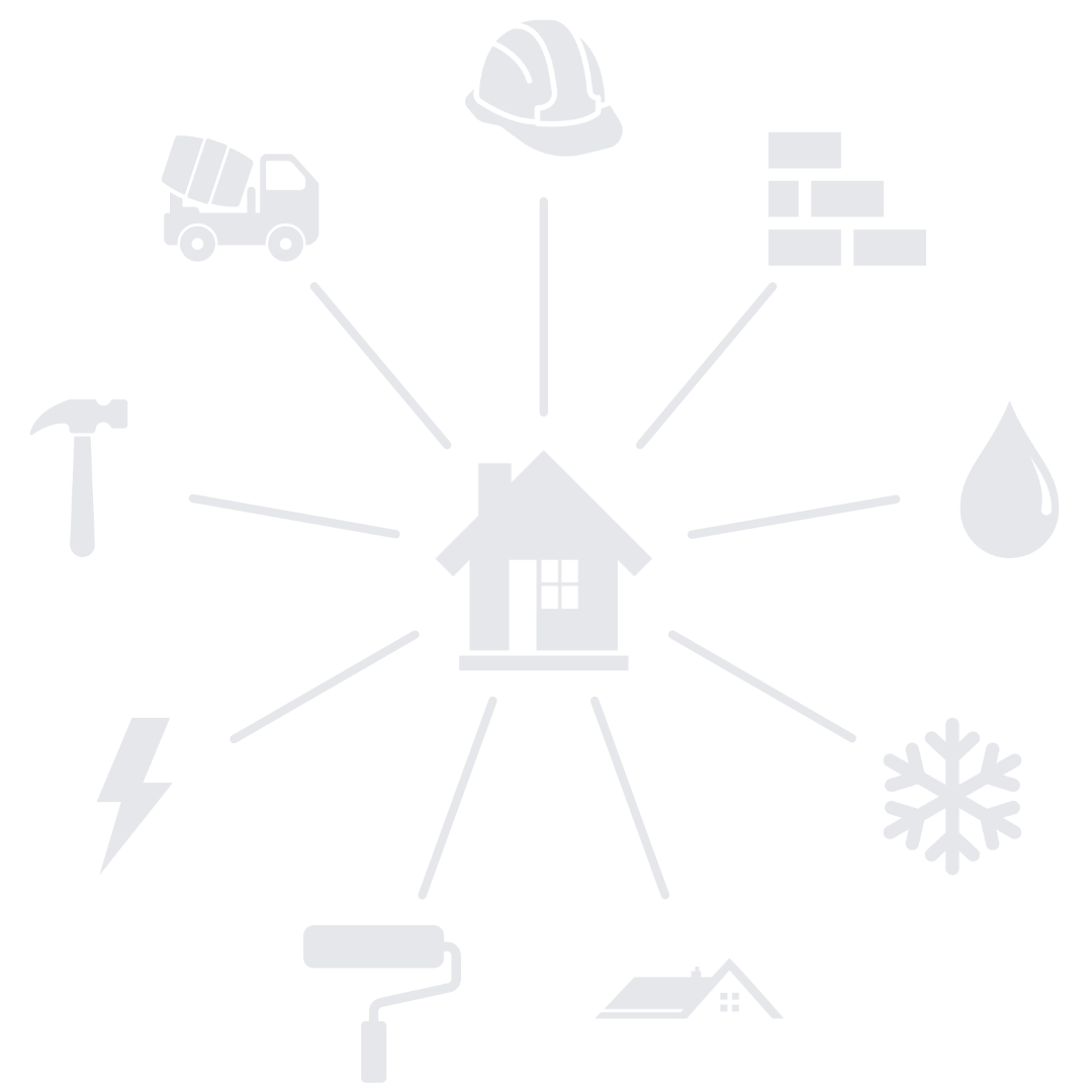 Icon with house surrounding by trades icons